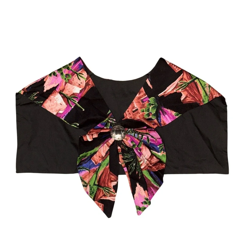 Vintage Southwestern Desert Print Capelet Wrap Concho Western Retro Cowgirl